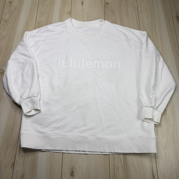 lululemon athletica Tops - Lululemon Perfectly Oversized Sweatshirt Womens 10 White Crewneck SpellOut Crew